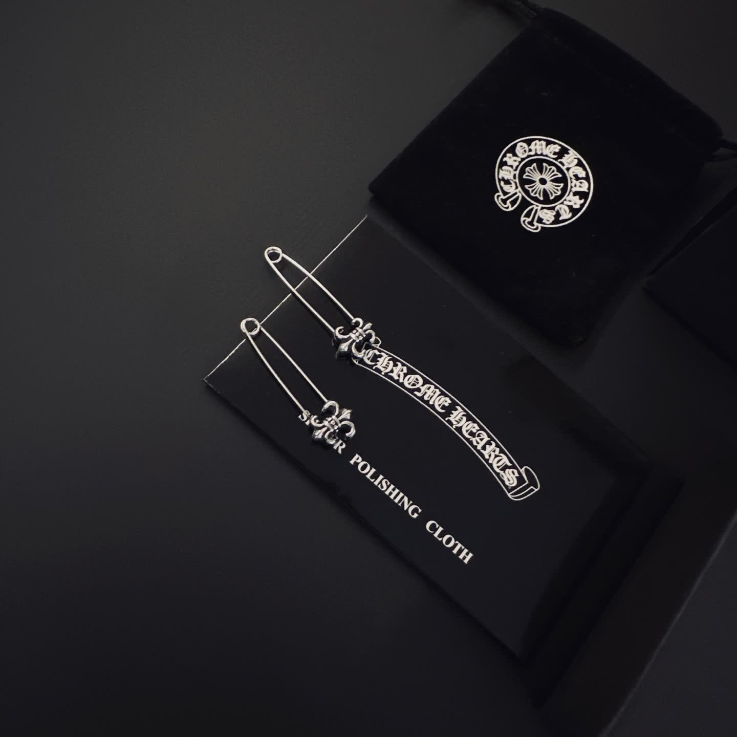 Chrome Hearts Silver Safety Pins with Fleur-de-lis Design